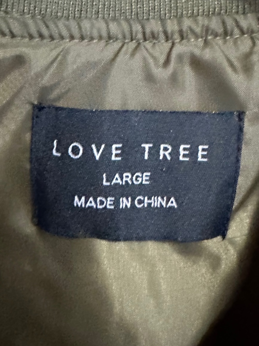 Love Tree Olive Green Bomber Jacket Size Large